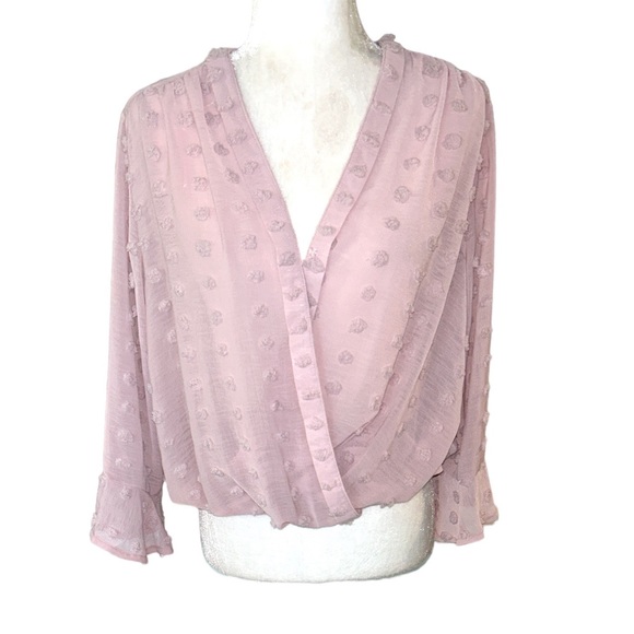 Solitaire Blush Pink Chenille Dot Faux Wrap Crop Blouson Top - L - Picture 1 of 12